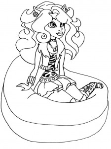 Dibujo para colorear a Clawdeen sentada en su sofá