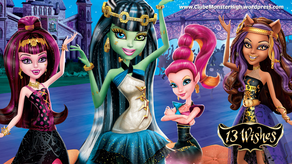 Fondo de 13 Wishes: Draculaura, Frankie, Gigi y Clawdeen