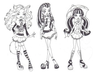 Dibujo de Draculaura, Clawdeen y Frankie