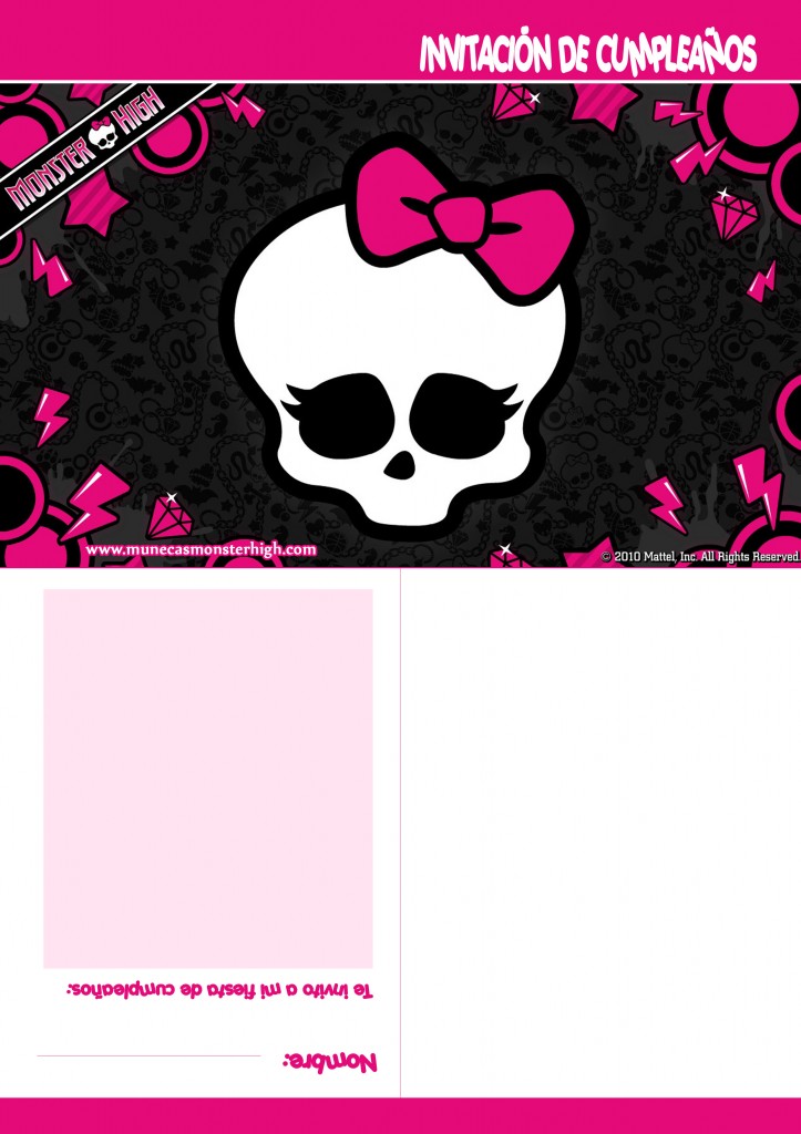 Invitación de cumpleaños Monster High para imprimir gratis