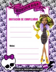 Invitación de cumpleaños de Clawdeen Wolf