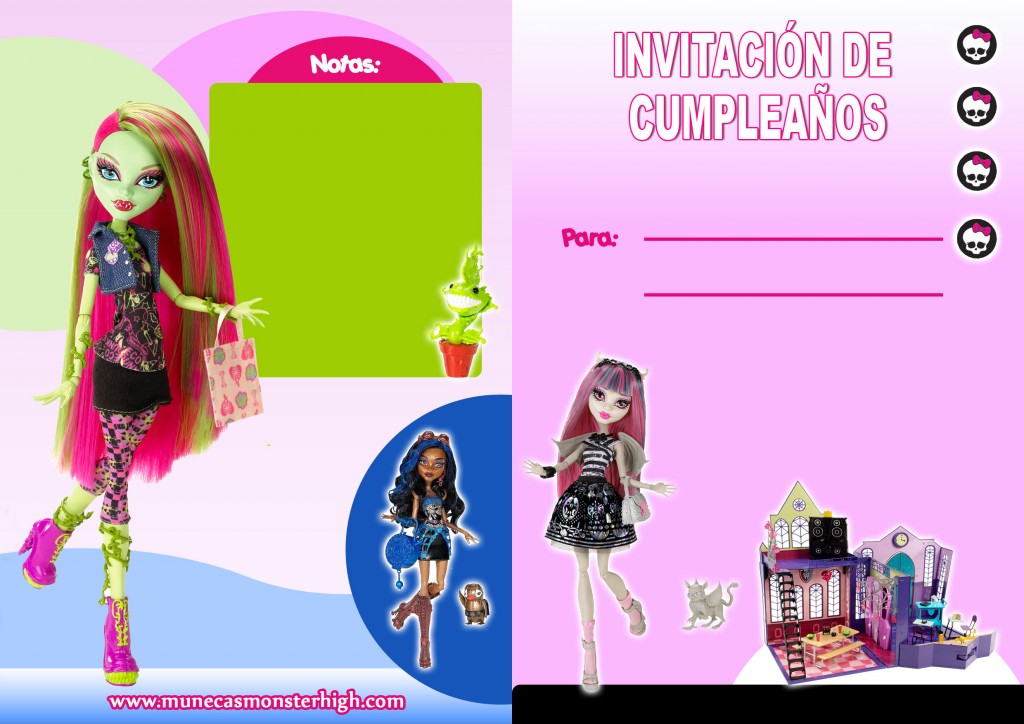 Invitación de cumpleaños para imprimir de Robecca Steam, Venus Mcflytrap y Rochelle Goyle