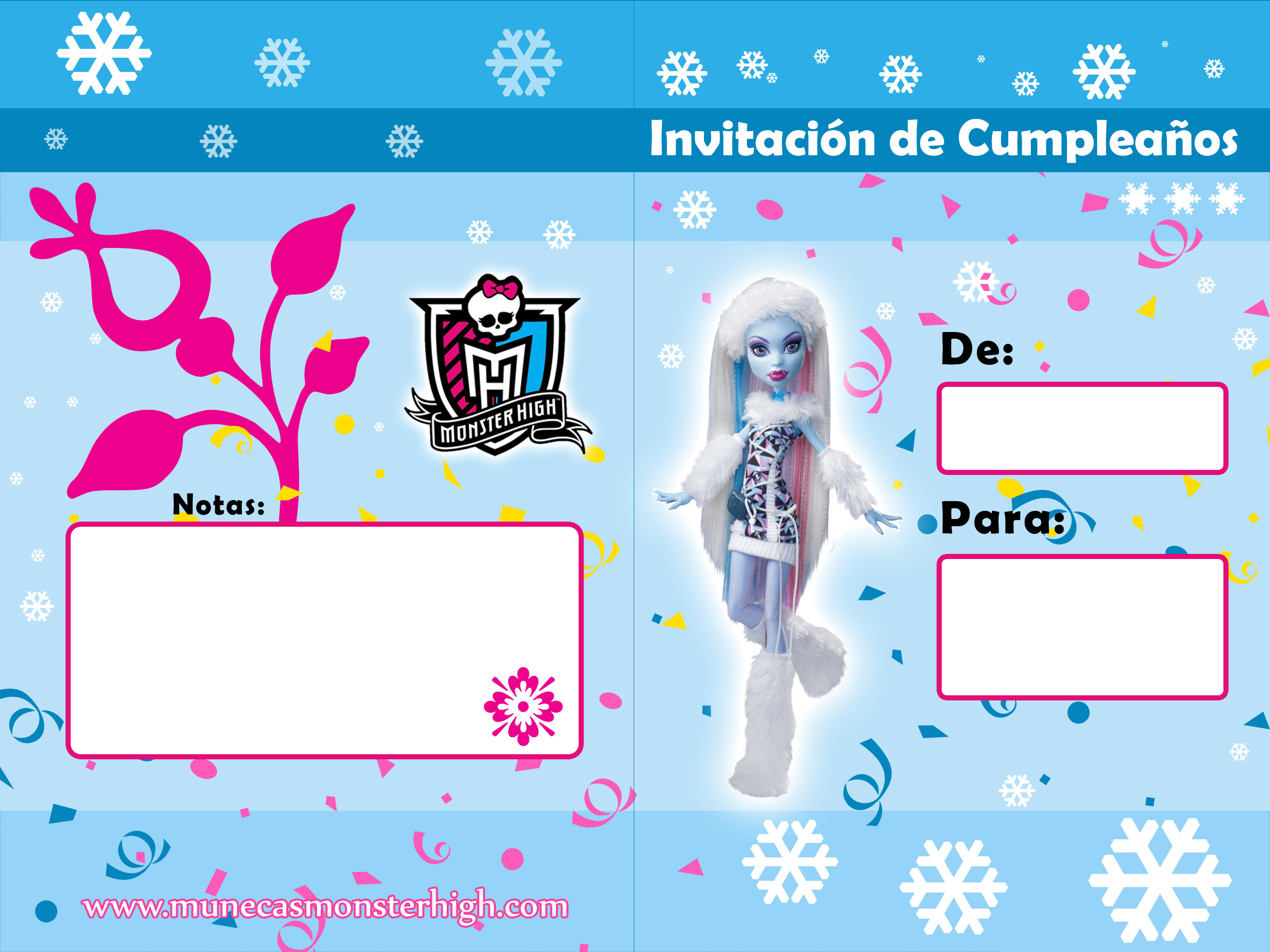 Sesión plenaria Dar izquierda Invitaciones de cumpleaños para imprimir de Monster High